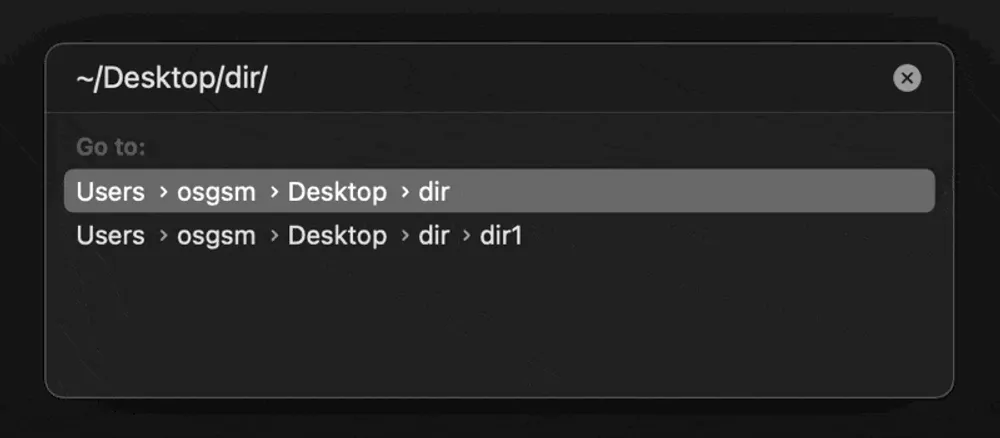 Finder でタブキーでパスを指定している GIF 画像